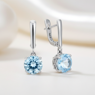 Kolczyki srebrne z topazem wiszące na zapięciu angielskim