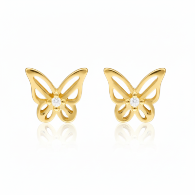 Kolczyki srebrne złocone ażurowe motylki na sztyft