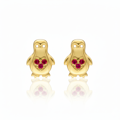 Kolczyki srebrne złocone pingwiny na sztyft