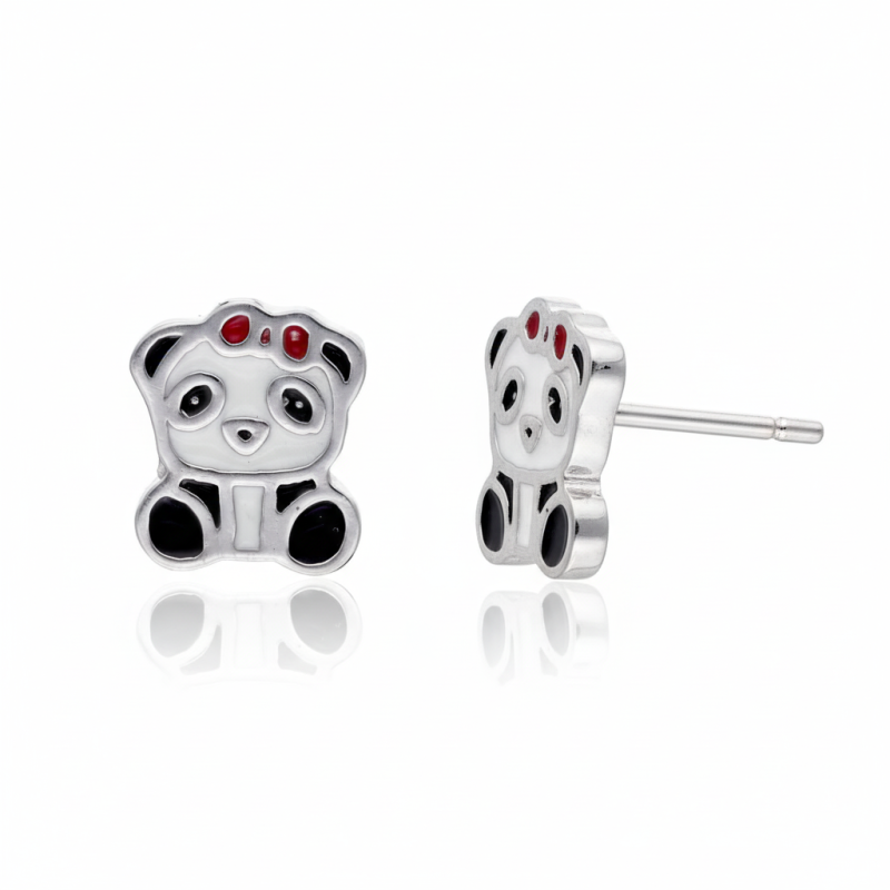 Kolczyki srebrne pandy zapinane na sztyft