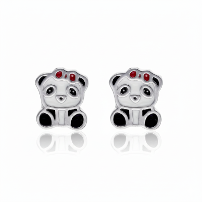 Kolczyki srebrne pandy zapinane na sztyft