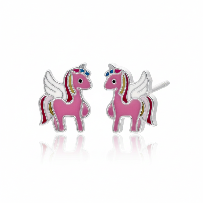 Kolczyki srebrne jednorożce ze skrzydłami zapinane na sztyft