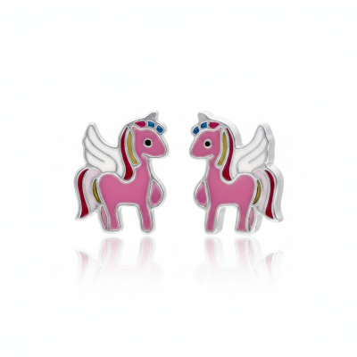 Kolczyki srebrne jednorożce ze skrzydłami zapinane na sztyft