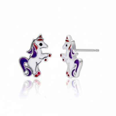 Kolczyki srebrne jednorożec zapinane na sztyft