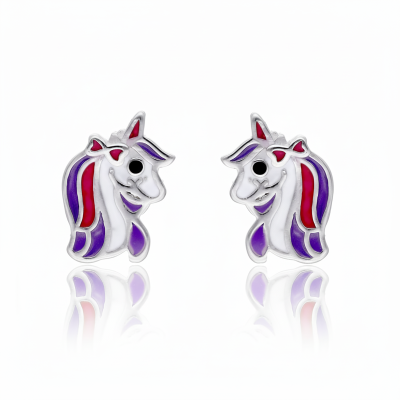Kolczyki srebrne jednorożce zapinane na sztyft