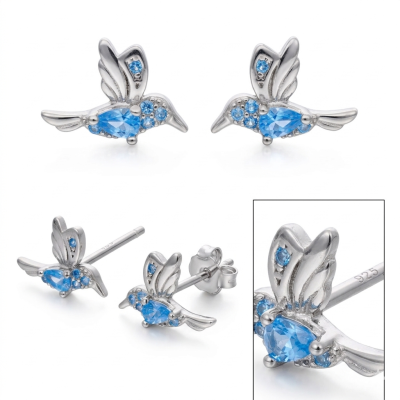 Kolczyki srebrne koliberki zapinane na sztyft