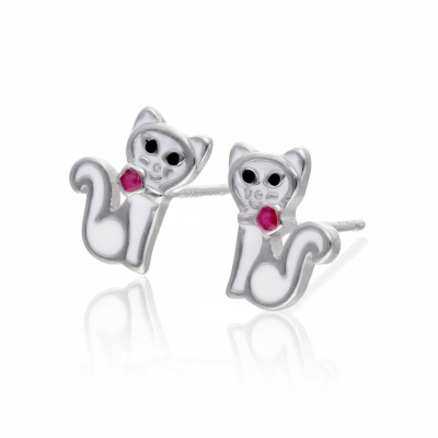 Kolczyki srebrne kotki zapinane na sztyft