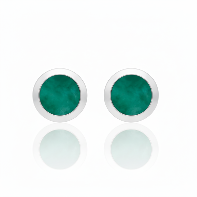 Kolczyki srebrne - szmaragd otulony srebrem na sztyft