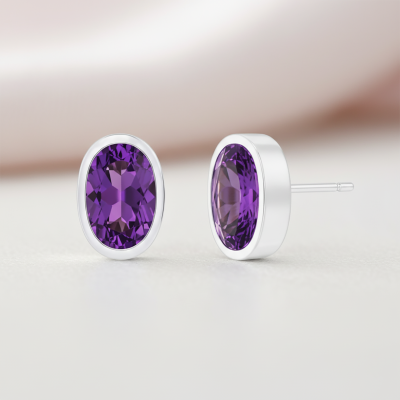 Kolczyki srebrne z ametystem na sztyft