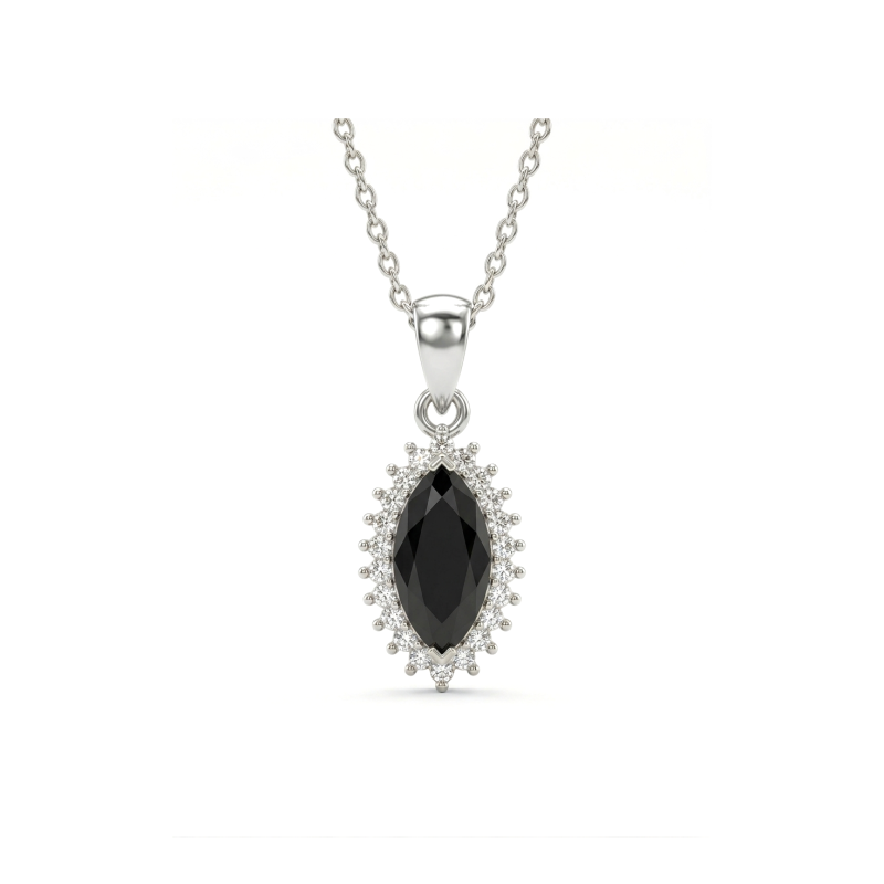 Zawieszka srebrna - czarna cyrkonia markiza z cyrkoniami