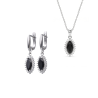 Komplet srebrny zawieszka kolczyki z czarną cyrkonią w kształcie markizy