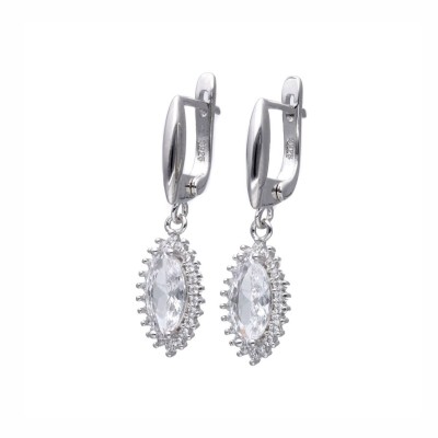 Komplet srebrny zawieszka kolczyki z białą cyrkonią w kształcie markizy