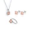 Komplet srebrny zawieszka kolczyki pierścionek jasnoróżowy