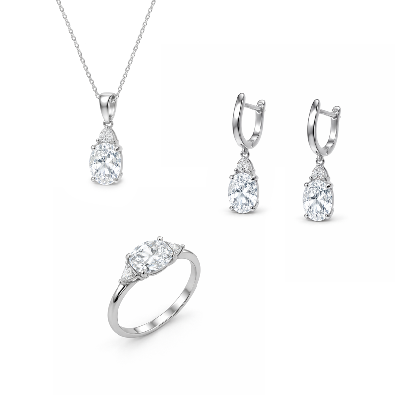 Komplet srebrny zawieszka kolczyki wiszące pierścionek z bezbarwna cyrkonia