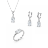Komplet srebrny zawieszka kolczyki wiszące pierścionek z bezbarwna cyrkonia