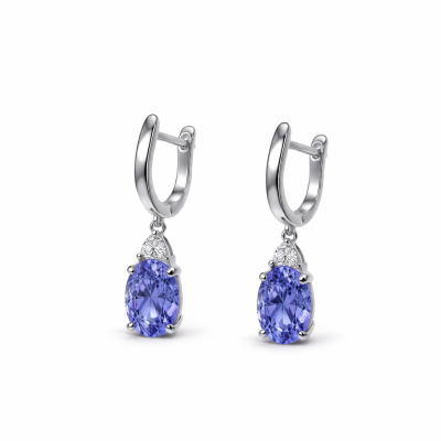 Komplet srebrny zawieszka kolczyki wiszące pierścionek - fioletowy