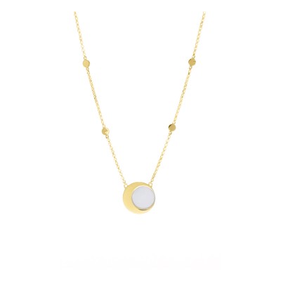 Naszyjnik pozłacany na łańcuszku typu ankier z ozdobnymi elementami - okrągła zawieszką z masą perłową