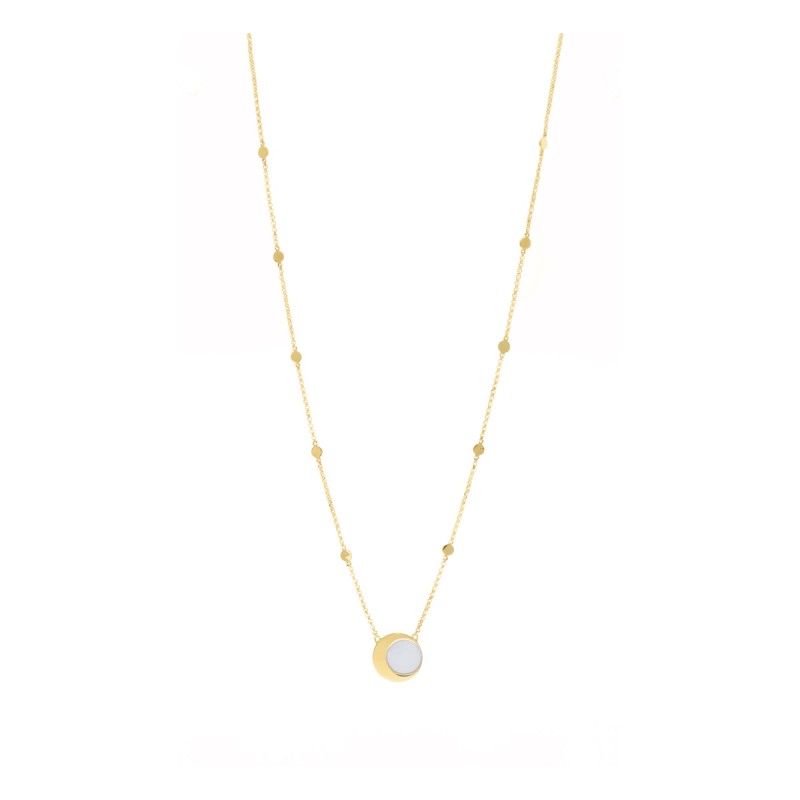 Naszyjnik pozłacany na łańcuszku typu ankier z ozdobnymi elementami - okrągła zawieszką z masą perłową