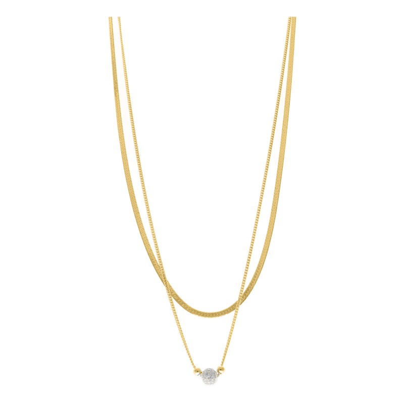 Naszyjnik pozłacany o dwóch różnych splotach ze srebrną kuleczką