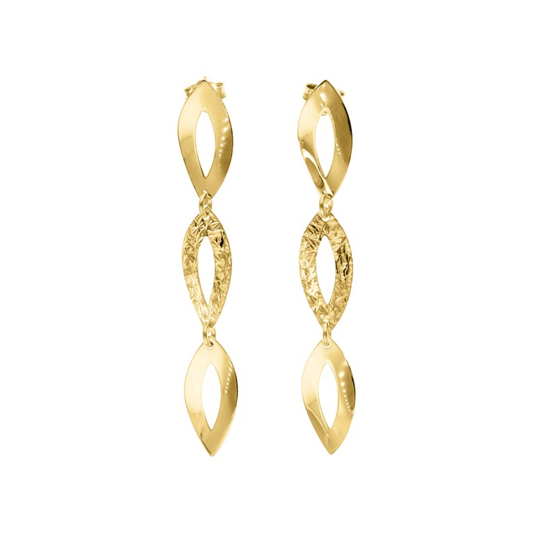 Kolczyki srebrne pozłacane trzy finezyjne łezki Elegante