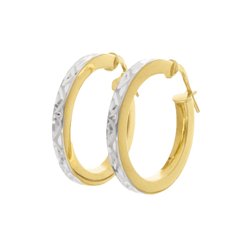 KOLCZYKI POZŁACANE KOŁA Z GRAWEROWANIEM NA SEBRNYM PASKU